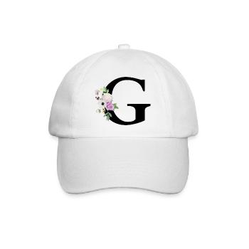 Lila Blumenbuchstabe g - Baseballkappe - Weiß/Weiß - Vorne