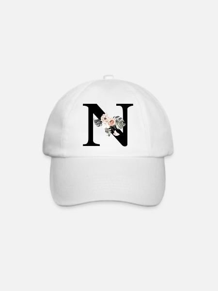 Tropischer Blumenbuchstabe N - Baseballkappe - Weiß/Weiß