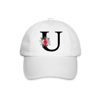 Roter floraler U-Buchstabe - Baseballkappe - Weiß/Weiß - Vorne