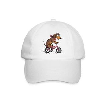 Dackel mit Fahrrad - Baseballkappe - Weiß/Weiß - Vorne