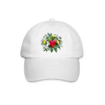 BLUMENSTRAUSS mit FLAMINGOBLUME - Baseballkappe - Weiß/Weiß - Vorne