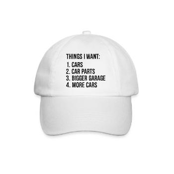 Dinge, die ich will Autos Autoteile größere Garage Autos - Baseballkappe - Weiß/Weiß - Vorne