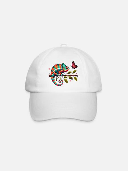 Bunter Chamäleon und Schmetterling - Baseballkappe - Weiß/Weiß