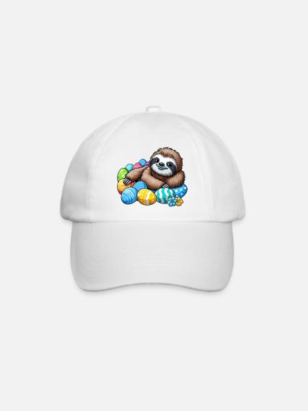 Süßes Faultier Osterei Cartoon Chillen Ostern - Baseballkappe - Weiß/Weiß
