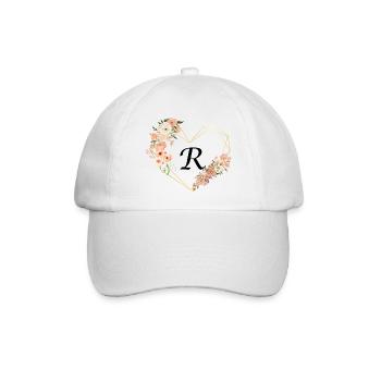 Blumiger goldener Herzbuchstabe - Baseballkappe - Weiß/Weiß - Vorne