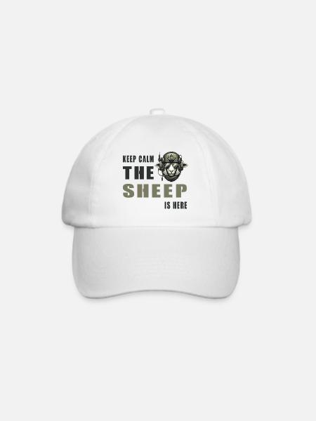 Schaf – Keep Calm Design - Baseballkappe - Weiß/Weiß