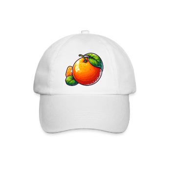 Illustration einer Mandarine mit grünen Blättern - Baseballkappe - Weiß/Weiß - Vorne