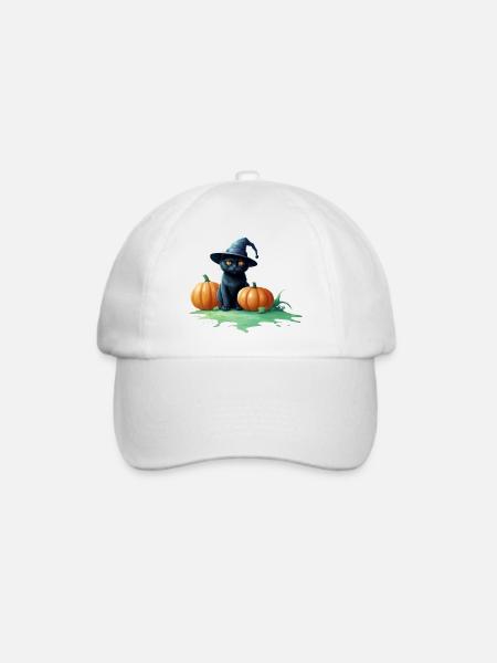 Halloweenkatze mit Kürbissen - Baseballkappe - Weiß/Weiß