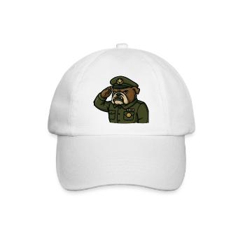 Bulldogge Offizier salutiert Militär Maskottchen Kunst - Baseballkappe - Weiß/Weiß - Vorne