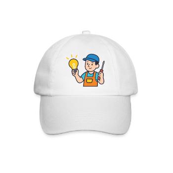 Handwerker mit Glühbirne und Schraubendreher - Baseballkappe - Weiß/Weiß - Vorne