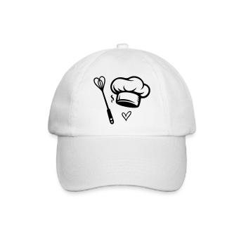 Kochmütze & Herz- Schneebesen - Kochen mit Liebe - Baseballkappe - Weiß/Weiß - Vorne