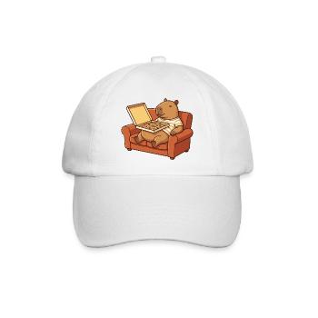 Capybara Sofa Pizza gemütliches Tierdesign - Baseballkappe - Weiß/Weiß - Vorne
