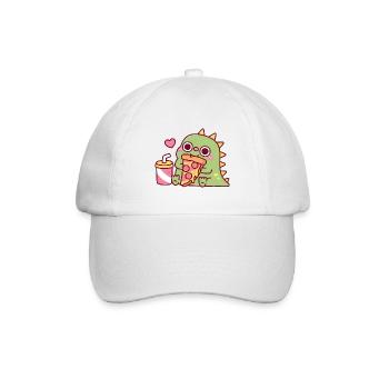 Süßer Dinosaurier liebt Peperoni-Pizza-Stück - Baseballkappe - Weiß/Weiß - Vorne