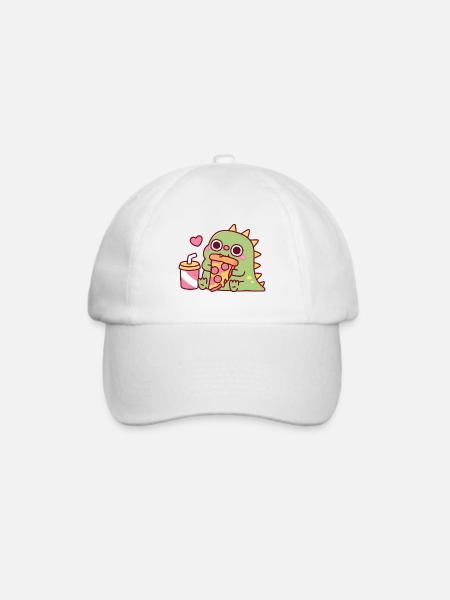 Süßer Dinosaurier liebt Peperoni-Pizza-Stück - Baseballkappe - Weiß/Weiß