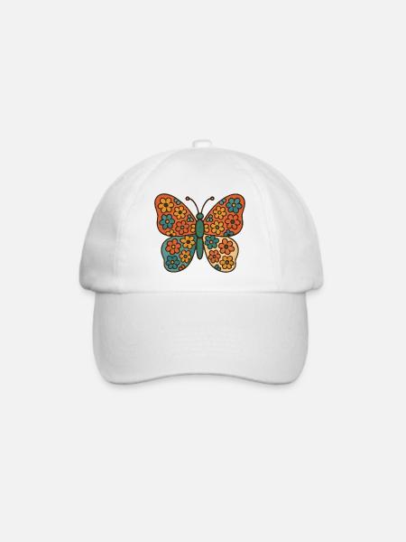 Schmetterling mit Blumenmuster - Baseballkappe - Weiß/Weiß