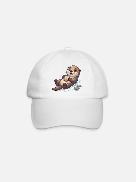 Otter mit Muschel am Strand - Baseballkappe - Weiß/Weiß