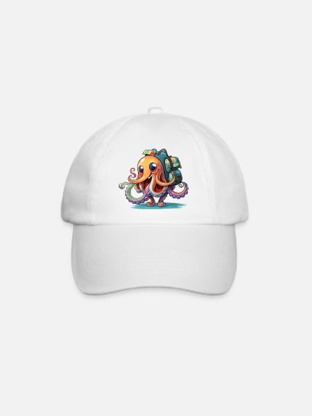 Oktopus Entdecker mit Rucksack - Baseballkappe - Weiß/Weiß