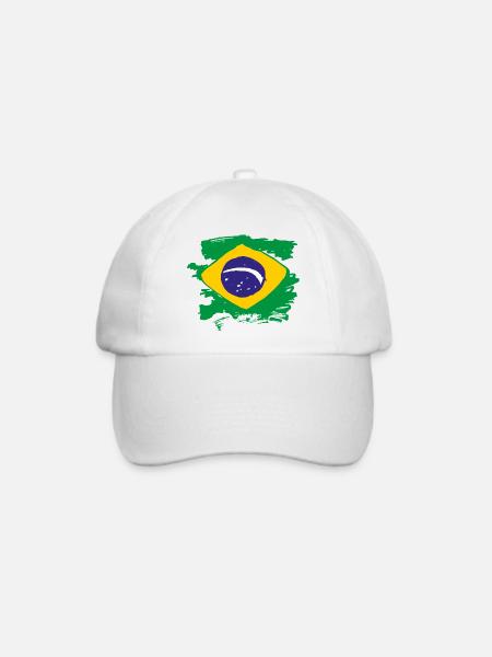 Brasilien Flagge - Baseballkappe - Weiß/Weiß