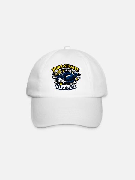Purr-Suasive Sleeper Katze - Baseballkappe - Weiß/Weiß