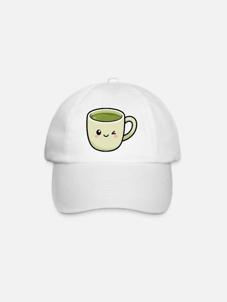 Kawaii zwinkern Matcha Grüne Teetasse - Baseballkappe - Weiß/Weiß