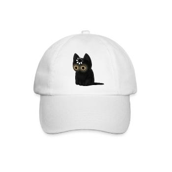 Schwarze Katze mit leuchtenden Augen - Baseballkappe - Weiß/Weiß - Vorne