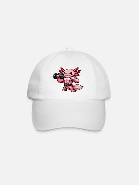 Muskulöser Axolotl beim Bodybuilding - Baseballkappe - Weiß/Weiß