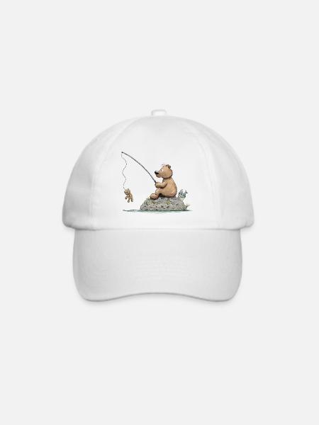 Angler Bär Lustiges Angeln & Petri Heil Motiv - Baseballkappe - Weiß/Weiß