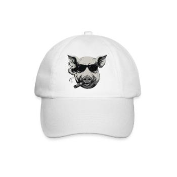 Rauchendes Schwein mit Sonnenbrille - Baseballkappe - Weiß/Weiß - Vorne