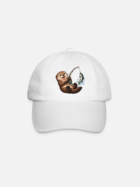 Seeotter beim Angeln – Lustiges Angelmotiv - Baseballkappe - Weiß/Weiß