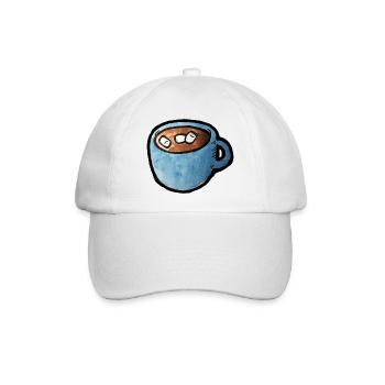Blauer Aquarell-Tassen-Kakao mit Marshmallows - Baseballkappe - Weiß/Weiß - Vorne