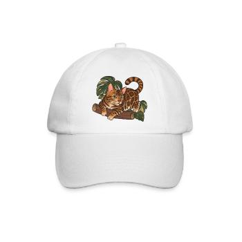 Bengal-Katze auf Baumstamm-Dschungel-Illustration - Baseballkappe - Weiß/Weiß - Vorne