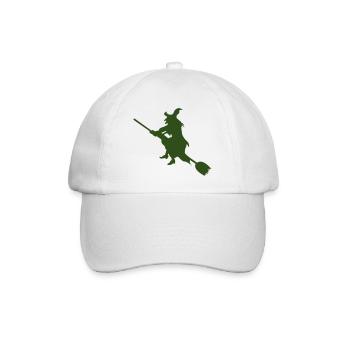 Hexe auf Besen Silhouette - Baseballkappe - Weiß/Weiß - Vorne