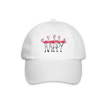 Glückliche Flamingos, die glücklichen Flamingos - Wort - Baseballkappe - Weiß/Weiß - Vorne