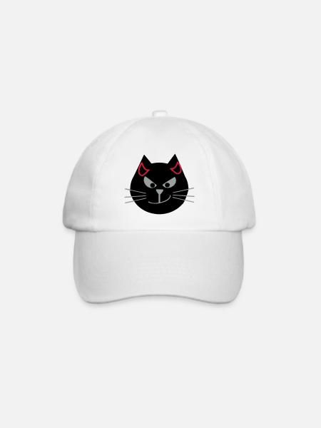 Katze mit Teufelshörnern - Baseballkappe - Weiß/Weiß