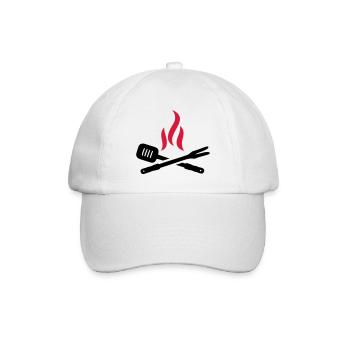 Grillbesteck mit Flammen - Baseballkappe - Weiß/Weiß - Vorne