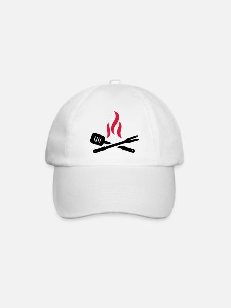 Grillbesteck mit Flammen - Baseballkappe - Weiß/Weiß
