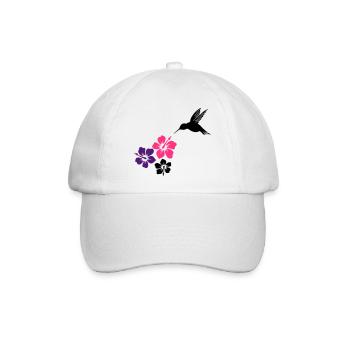 Kolibri mit Hibiskusblüten, hummingbird - Baseballkappe - Weiß/Weiß - Vorne