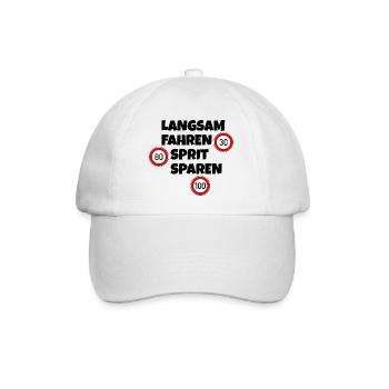 Langsam fahren - Sprit sparen - Tempolimit - Baseballkappe - Weiß/Weiß - Vorne