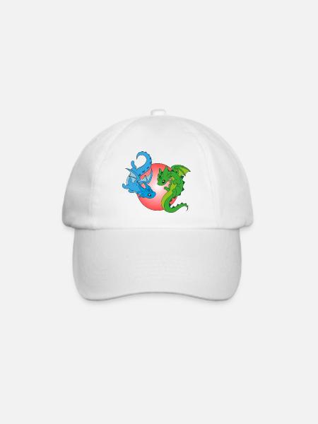 2 Fliegende Drachen - Baseballkappe - Weiß/Weiß