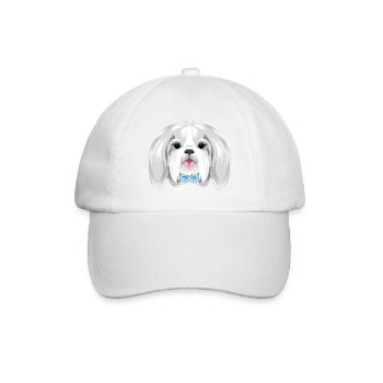Porträt eines hübschen Shih Tzu mit blauer Schleife - Baseballkappe - Weiß/Weiß - Vorne