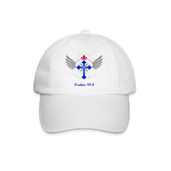 Psalm 91:4, Kreuz, religiös, Flügel, Krone, Schein - Baseballkappe - Weiß/Weiß - Vorne