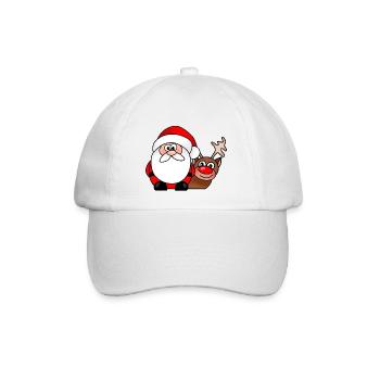 Weihnachts-Weihnachts-Rentier-Cartoon - Baseballkappe - Weiß/Weiß - Vorne
