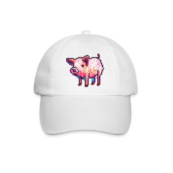 8 Bit Schwein in retro Pixel Grafik - Baseballkappe - Weiß/Weiß - Vorne