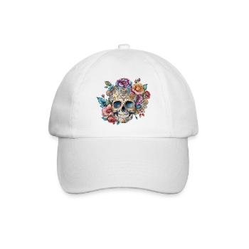 skull, romantisch, blume, vintage, rose, tatoo art - Baseballkappe - Weiß/Weiß - Vorne