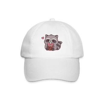 Niedlicher molliger Waschbär liebt Bubble Tea - Baseballkappe - Weiß/Weiß - Vorne