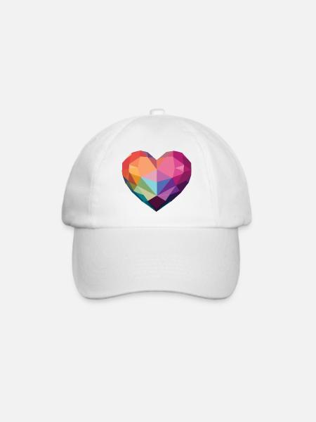Liebe - Low Poly Herz - Baseballkappe - Weiß/Weiß