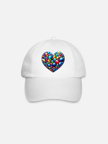 Buntes Herz - Baseballkappe - Weiß/Weiß