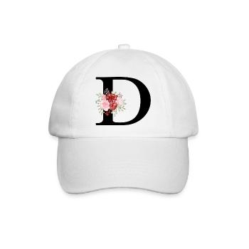 Roter Blumenbuchstabe D - Baseballkappe - Weiß/Weiß - Vorne