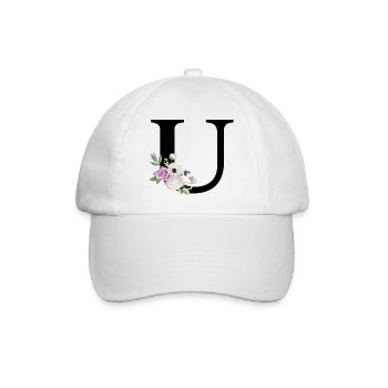 Lila Blumenbuchstabe u - Baseballkappe - Weiß/Weiß - Vorne
