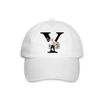 Tropischer Blumen-Y-Brief - Baseballkappe - Weiß/Weiß - Vorne